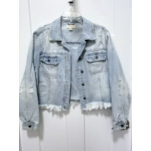 Charlie Paige Denim Jacket Distressed Frayed Hem Light Wash Jean Jacket XL